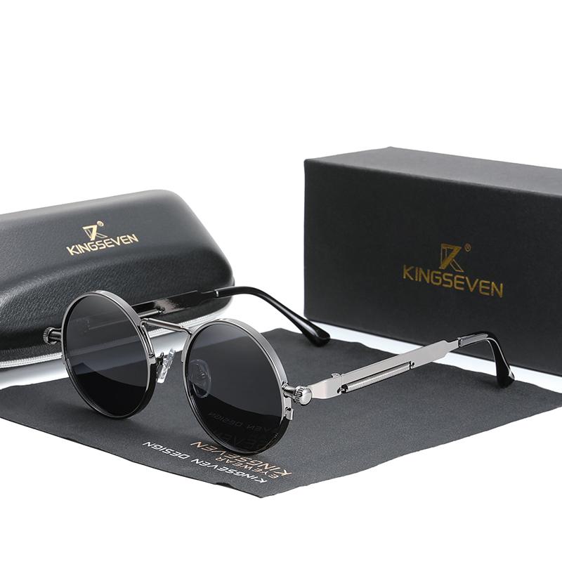 Unisex High Quality Gothic Steampunk Sunglasses Polarized Designer Vintage Round Metal Frame Sun Glasses