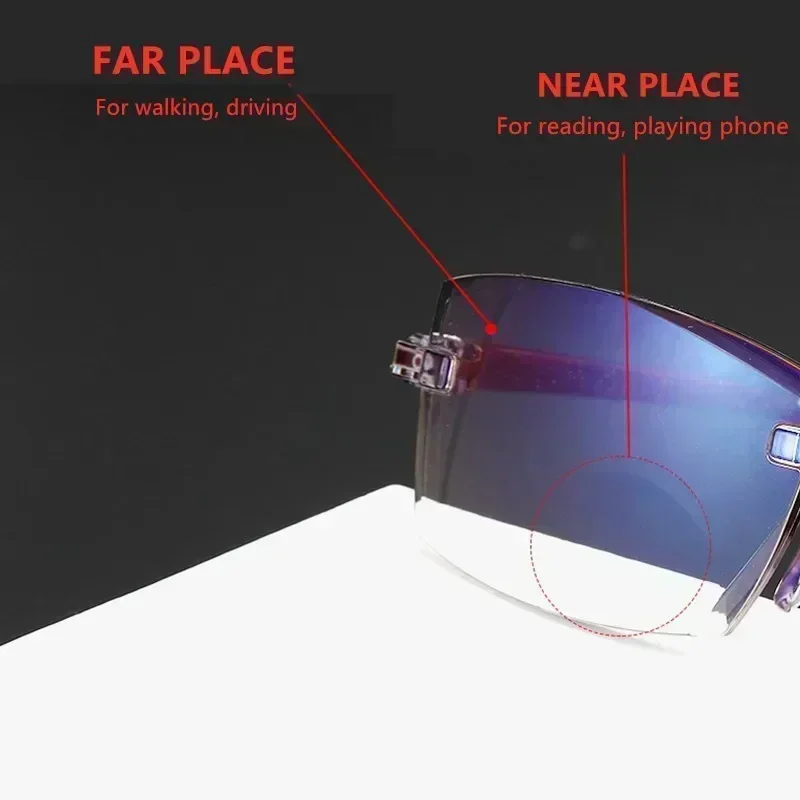 Unisex Rimless Reading Glasses Anti Blue Light Bifocal Far Near Magnification Eyewear Presbyopic Glasses +150 +200 Unisex Rimless Reading Glasses Anti Blue Light Bifocal Far Near Magnification Eyewear Presbyopic Glasses +150 +200