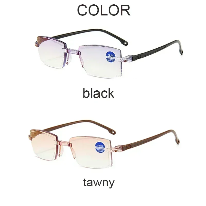 Unisex Rimless Reading Glasses Anti Blue Light Bifocal Far Near Magnification Eyewear Presbyopic Glasses +150 +200 Unisex Rimless Reading Glasses Anti Blue Light Bifocal Far Near Magnification Eyewear Presbyopic Glasses +150 +200