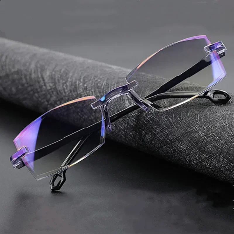 Unisex Rimless Reading Glasses Anti Blue Light Bifocal Far Near Magnification Eyewear Presbyopic Glasses +150 +200 Unisex Rimless Reading Glasses Anti Blue Light Bifocal Far Near Magnification Eyewear Presbyopic Glasses +150 +200