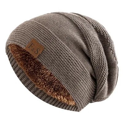 Unisex Slouchy Winter Hats Add Fur Lined Warm Beanie Cap Casual Label Decor Winter Knitted Hats Unisex Slouchy Winter Hats Add Fur Lined Warm Beanie Cap Casual Label Decor Winter Knitted Hats