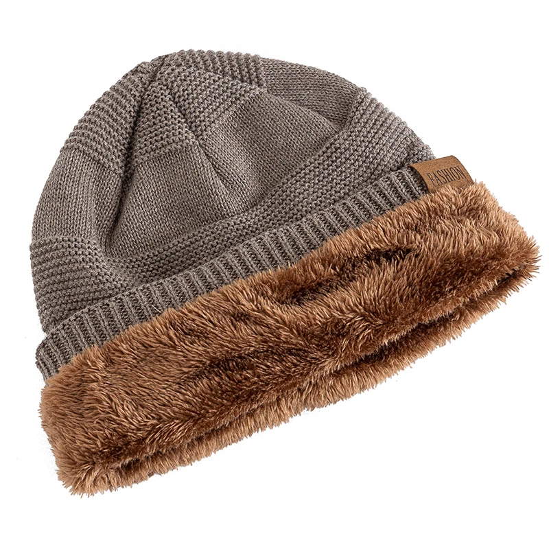 Unisex Slouchy Winter Hats Add Fur Lined Warm Beanie Cap Casual Label Decor Winter Knitted Hats Unisex Slouchy Winter Hats Add Fur Lined Warm Beanie Cap Casual Label Decor Winter Knitted Hats