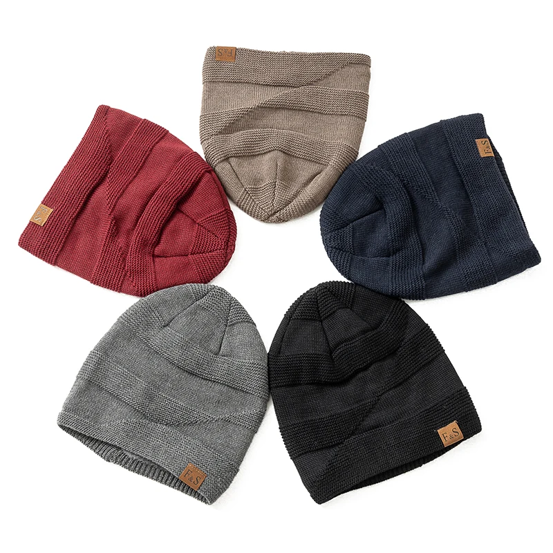 Unisex Slouchy Winter Hats Add Fur Lined Warm Beanie Cap Casual Label Decor Winter Knitted Hats Unisex Slouchy Winter Hats Add Fur Lined Warm Beanie Cap Casual Label Decor Winter Knitted Hats