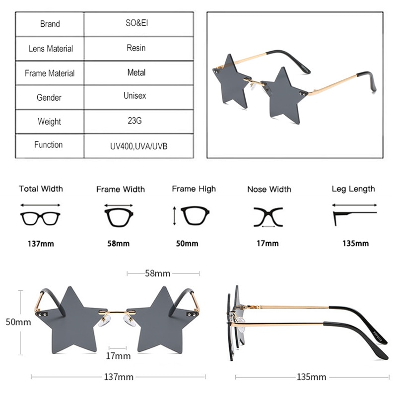 Unisex Star Sunglasses Unique Rimless Eyewear