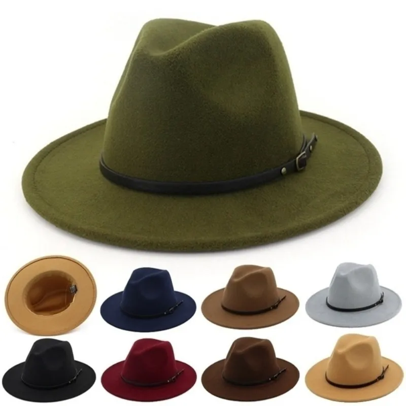 Unisex Vintage Wide Brim Hat Church Party Felt Jazz Cap Cowboy Hat