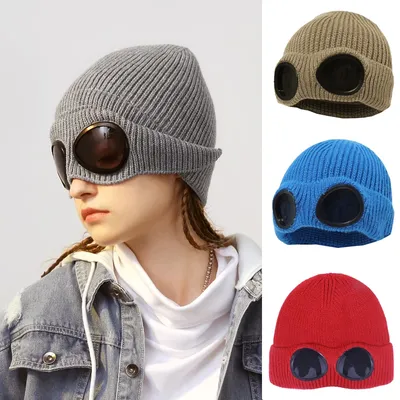 Unisex Winter Knitted Hat with Goggles