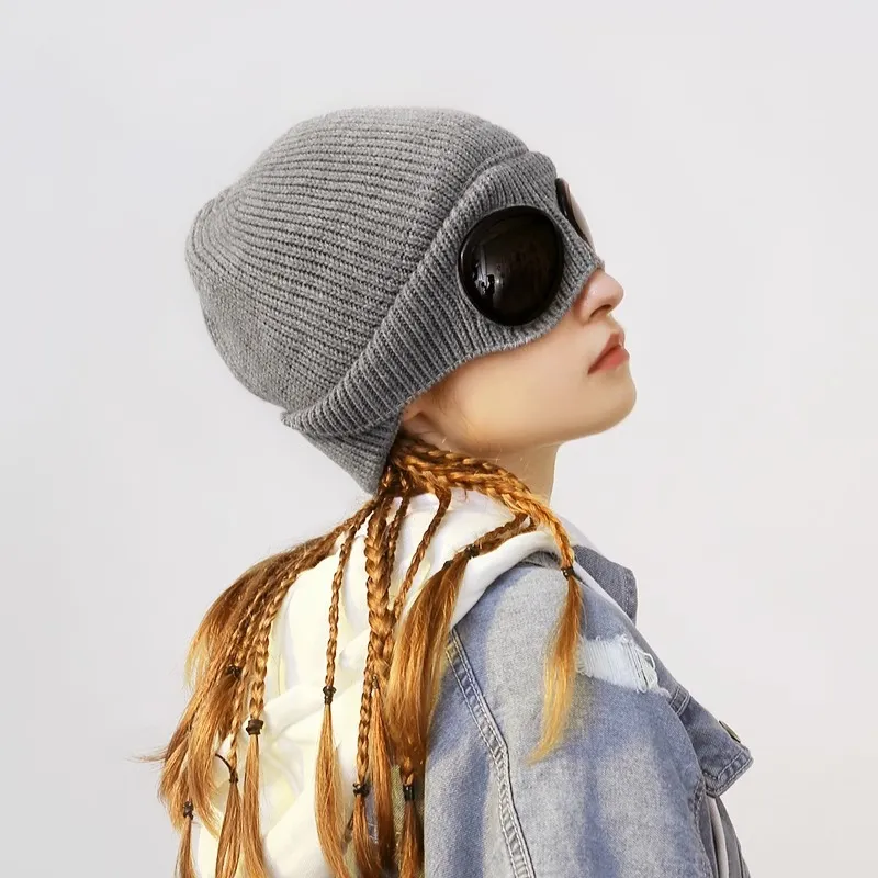 Unisex Winter Knitted Hat with Goggles