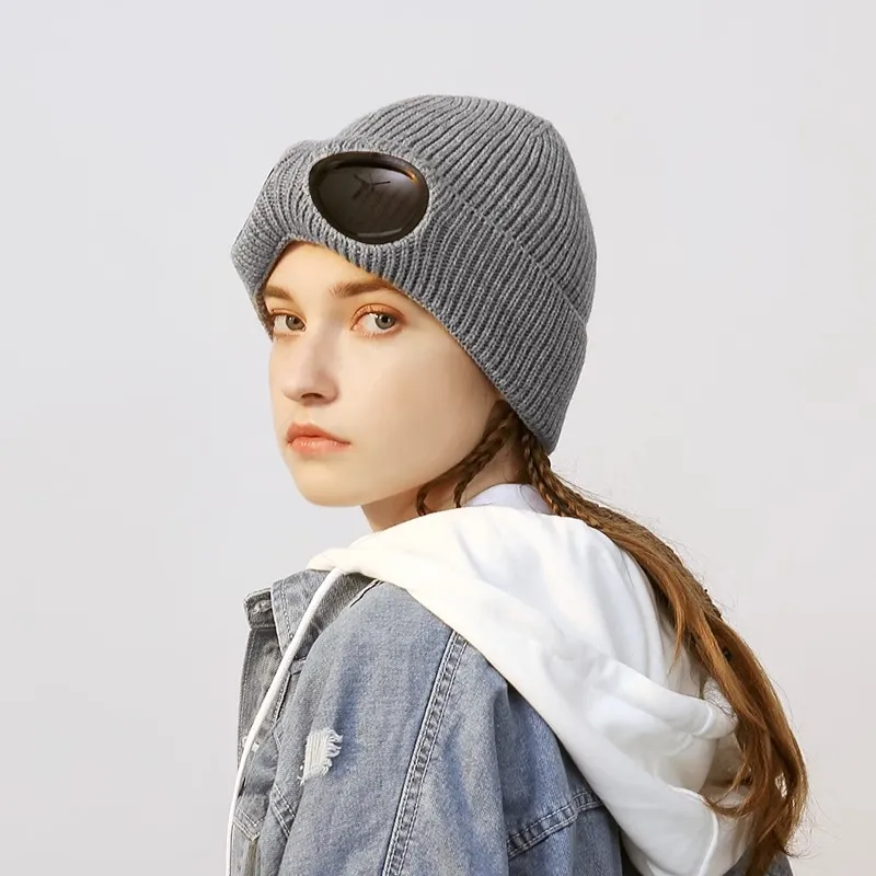 Unisex Winter Knitted Hat with Goggles