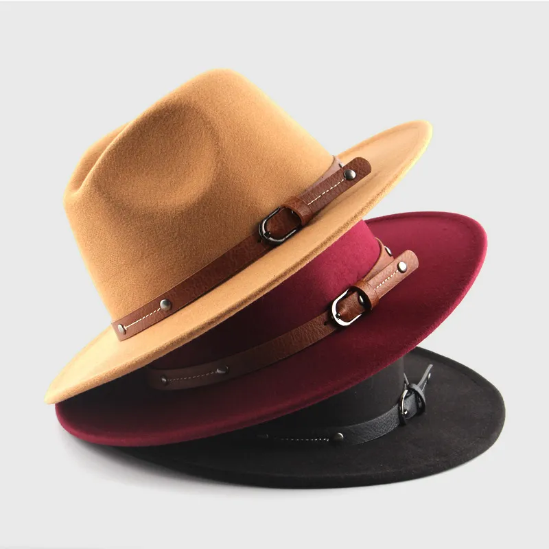 Unisex Wool Fedora Hat Winter Autumn Fashion Church Jazz Hats Viking British Flat Brim Felt Hat Outdoor Casual Fedoras