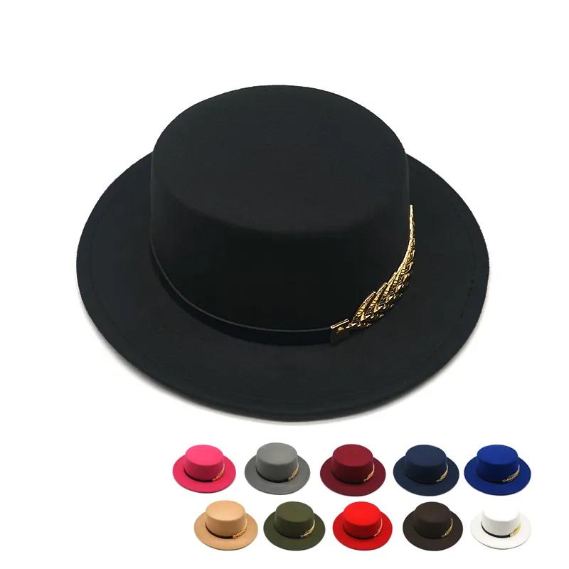 Unisex Wool Vintage Trilby Felt Fedora Hat Ribbon With Wide Brim Elegant Flat top Jazz Cap