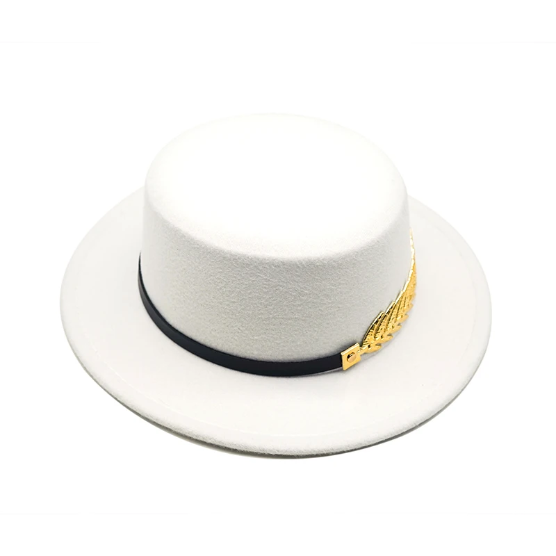 Unisex Wool Vintage Trilby Felt Fedora Hat Ribbon With Wide Brim Elegant Flat top Jazz Cap