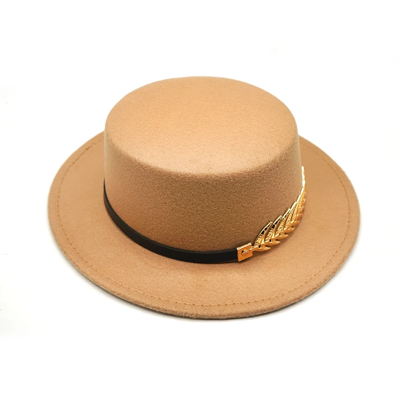 Unisex Wool Vintage Trilby Felt Fedora Hat Ribbon With Wide Brim Elegant Flat top Jazz Cap