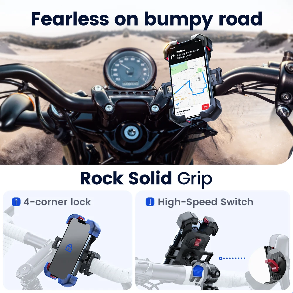 Universal Bike Phone Holder 360° View Bicycle Phone Holder for 4.7-7 inch Mobile Phone Stand Shockproof Bracket GPS Clip