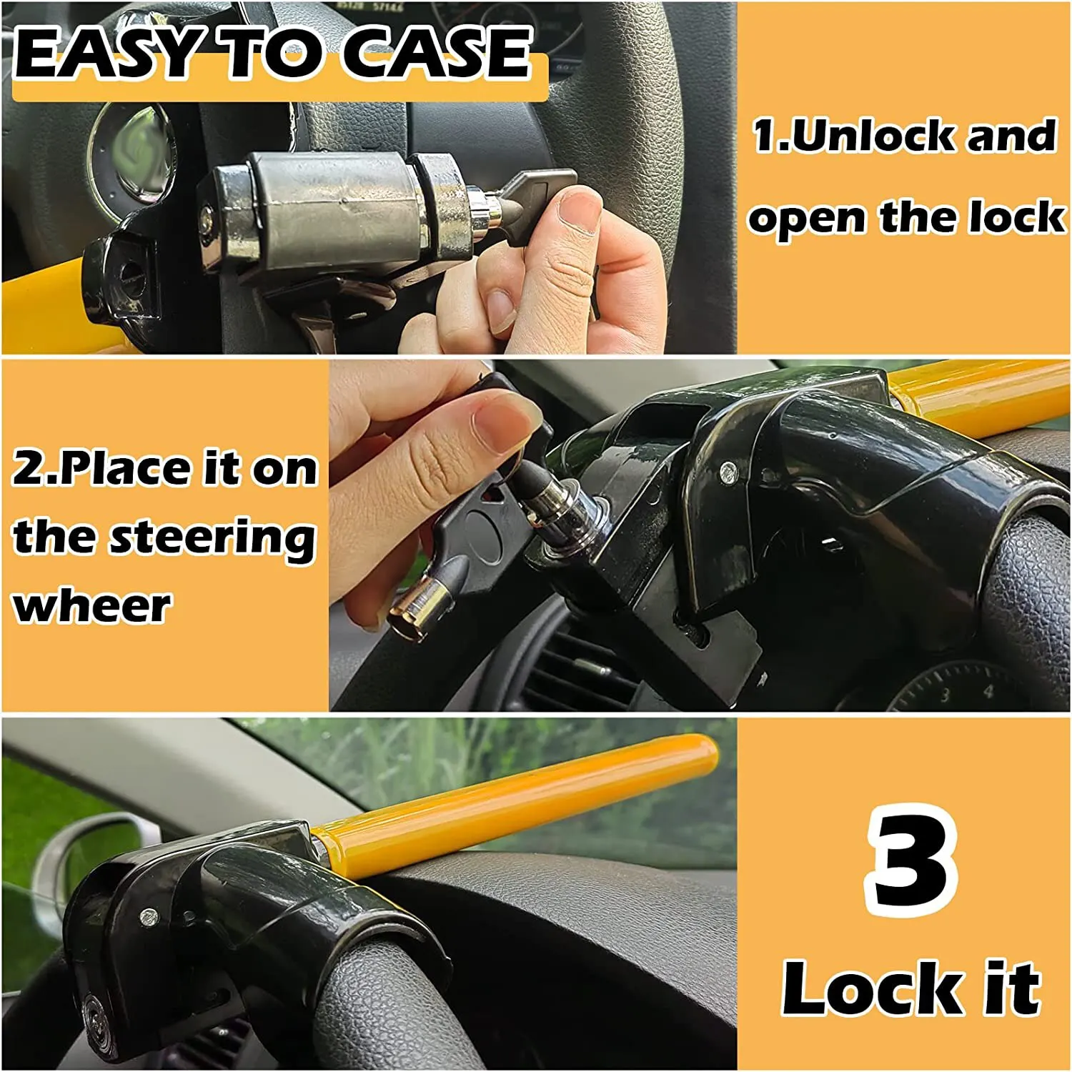 Universal Car Steering Wheel Lock Fit Maximum Security Steering Anti-Theft T-Bar Steering Wheel Immobiliser Universal Car Steering Wheel Lock Fit Maximum Security Steering Anti-Theft T-Bar Steering Wheel Immobiliser
