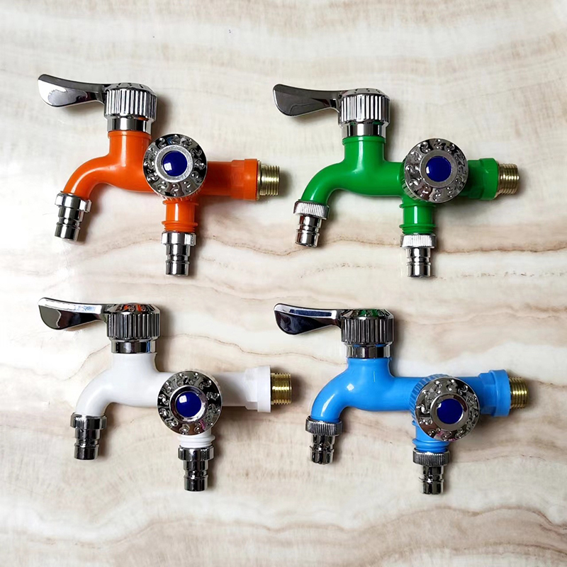 Universal Interface Faucet Double Outlet Dual Control Water Tap Home Bathroom Hose Irrigation Fitting Plastic Connector