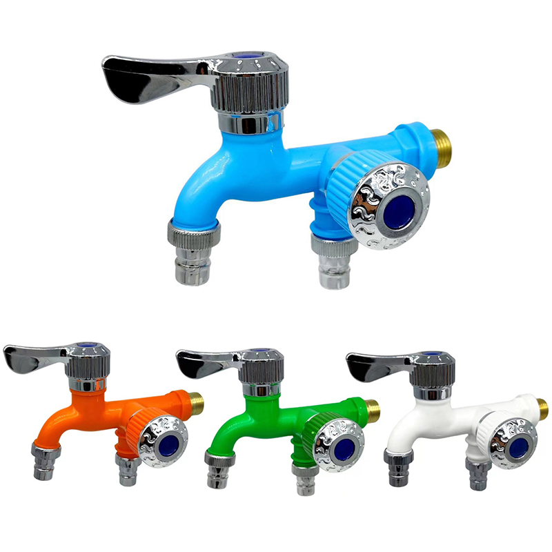 Universal Interface Faucet Double Outlet Dual Control Water Tap Home Bathroom Hose Irrigation Fitting Plastic Connector