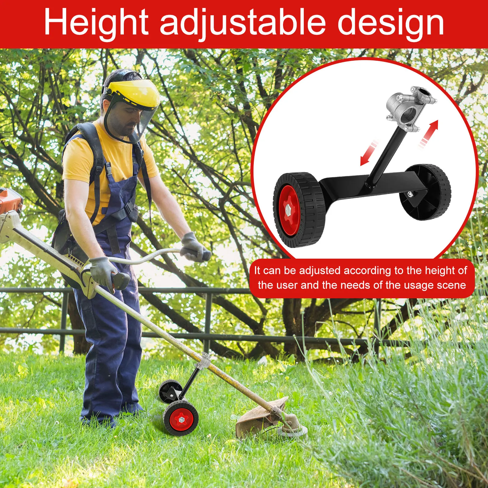 Universal Lawn Mower Support Wheel Adjustable Grass Gasoline Trimmer Attachment Garden Portable Side Hanging Electric Universal Lawn Mower Support Wheel Adjustable Grass Gasoline Trimmer Attachment Garden Portable Side Hanging Electric