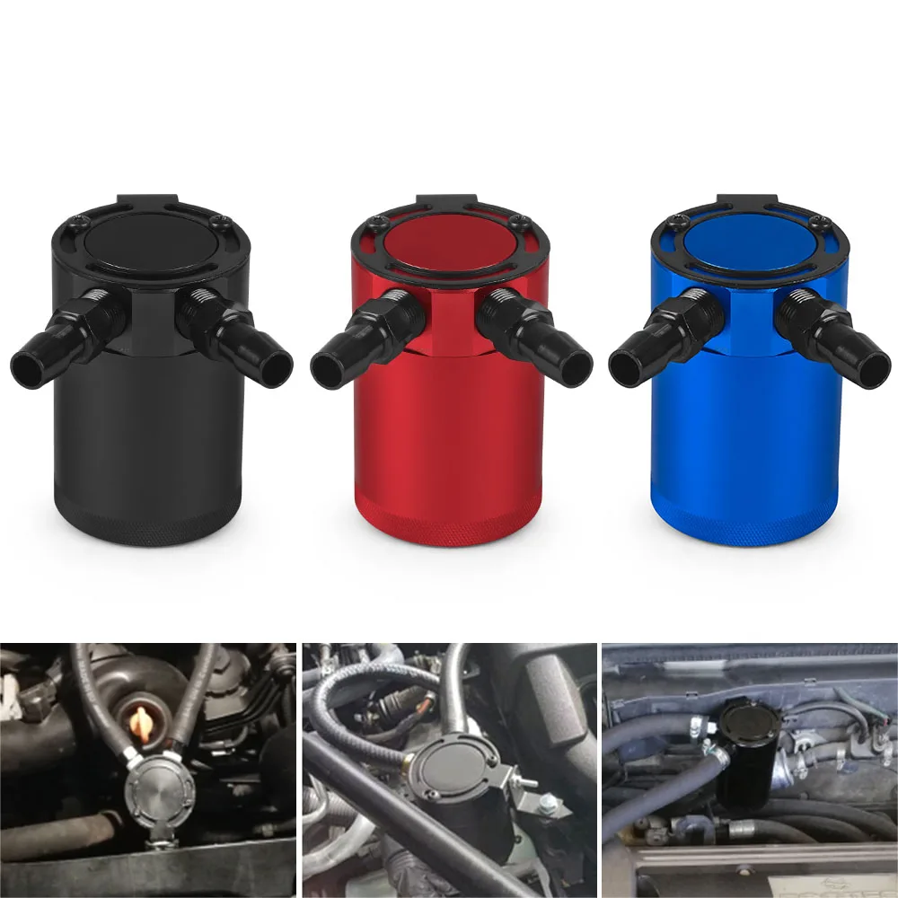 Universal Oil Catch Can Compact Baffled 2-Port Aluminum Reservoir Oil Catch Tank Fuel Tank Parts Two hole breathable Universal Oil Catch Can Compact Baffled 2-Port Aluminum Reservoir Oil Catch Tank Fuel Tank Parts Two hole breathable