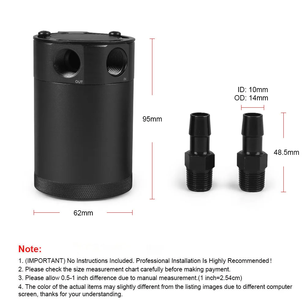 Universal Oil Catch Can Compact Baffled 2-Port Aluminum Reservoir Oil Catch Tank Fuel Tank Parts Two hole breathable Universal Oil Catch Can Compact Baffled 2-Port Aluminum Reservoir Oil Catch Tank Fuel Tank Parts Two hole breathable