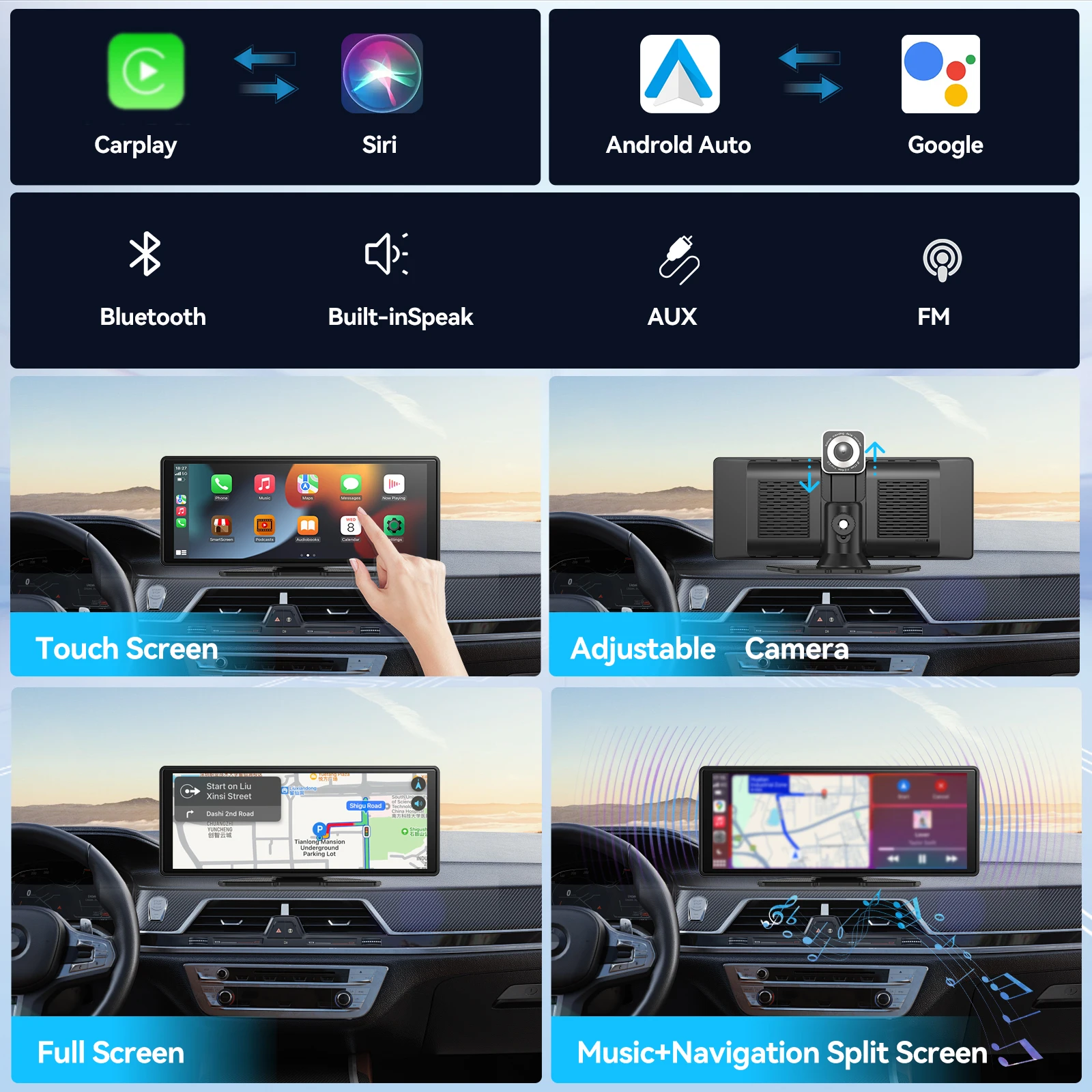 Universal Portable Carplay for Car Screen, Wireless Carplay Screen Wireless Car Stereo with Carplay Android Auto, Car
