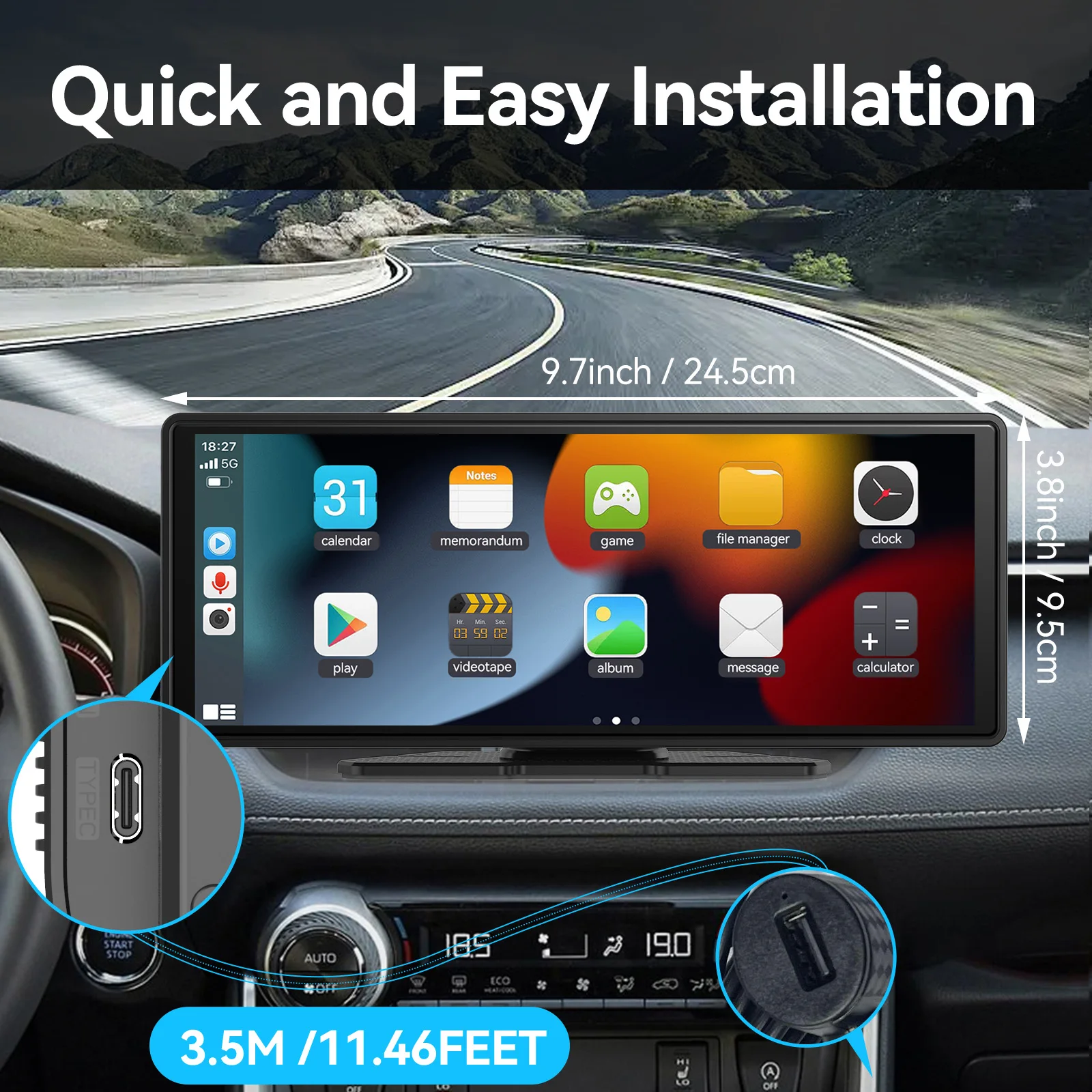 Universal Portable Carplay for Car Screen, Wireless Carplay Screen Wireless Car Stereo with Carplay Android Auto, Car