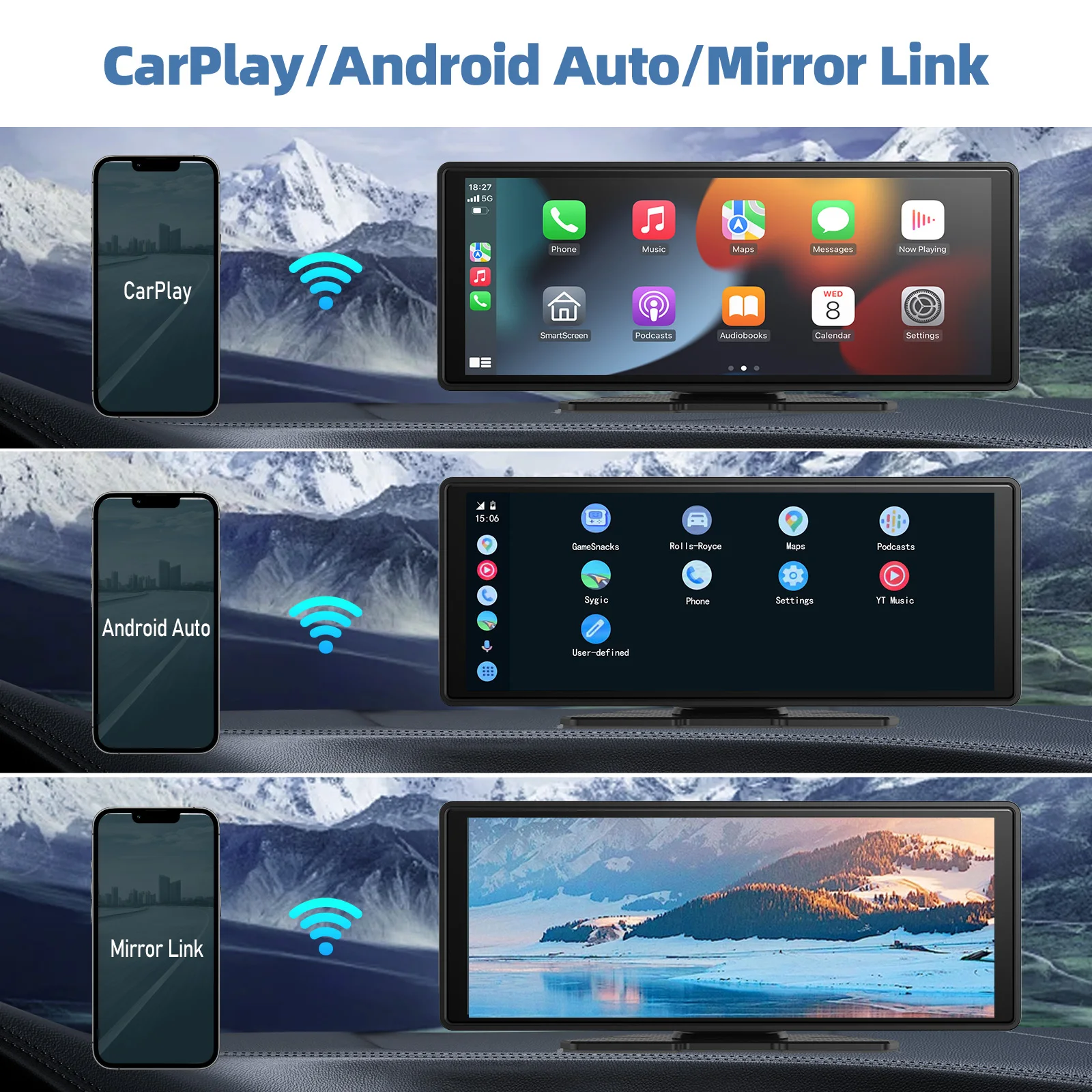 Universal Portable Carplay for Car Screen, Wireless Carplay Screen Wireless Car Stereo with Carplay Android Auto, Car