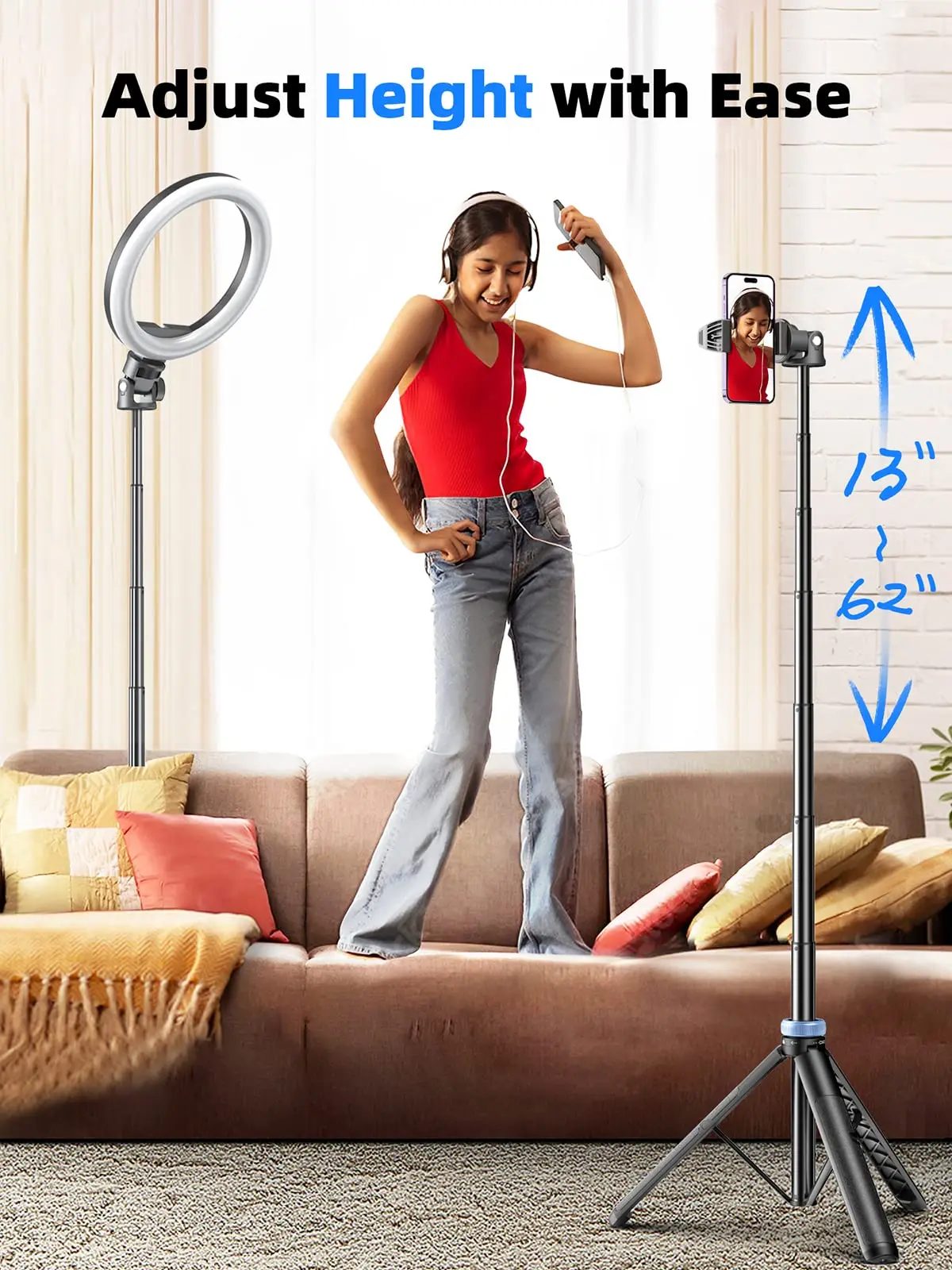 Universal Selfie Stick Tripod Lightweight With Wireless Bluetooth Remote Tripod Stand