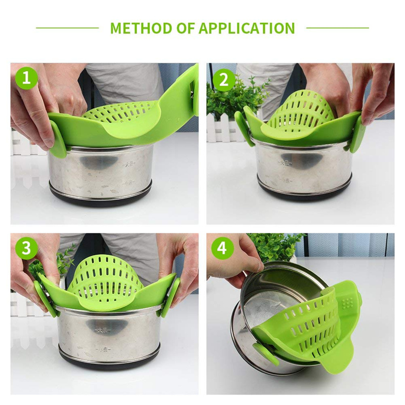 Universal Silicone Clip On Pan Pot Strainer Anti-spill Pasta Pot Strainer Food Grade Rice Fruit Colander Strainer