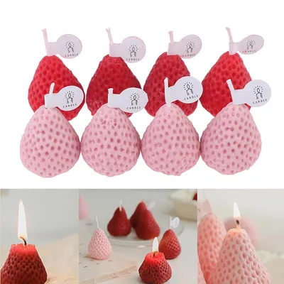 Unscented Paraffin Strawberry Candles (4 pcs)