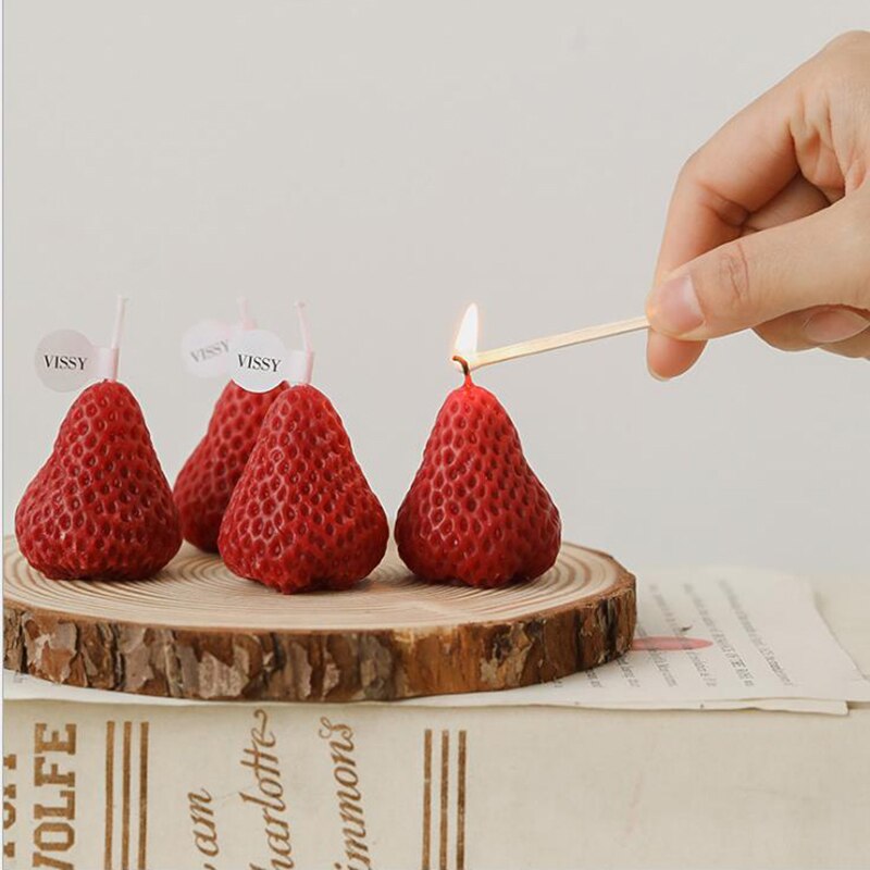 Unscented Paraffin Strawberry Candles (4 pcs)