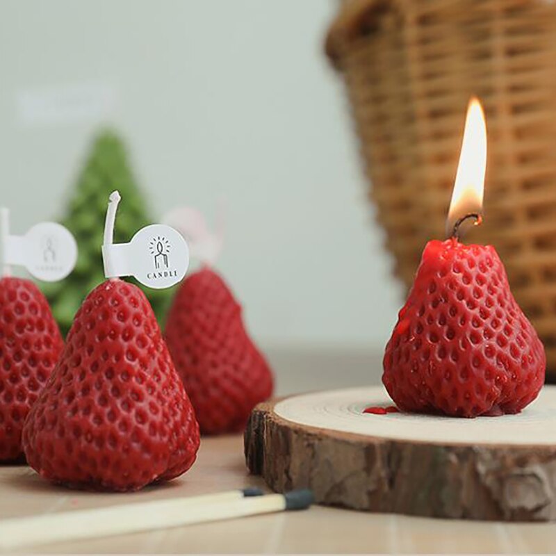 Unscented Paraffin Strawberry Candles (4 pcs)