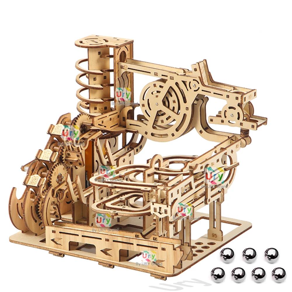 Ury 3D Wooden Puzzles Electric Catapult Track Device Marble Run Set Mechanical Model Science Maze 7 Balls Assembly Gift Ury 3D Wooden Puzzles Electric Catapult Track Device Marble Run Set Mechanical Model Science Maze 7 Balls Assembly Gift