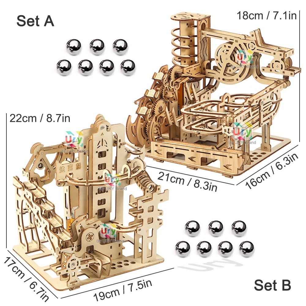 Ury 3D Wooden Puzzles Electric Catapult Track Device Marble Run Set Mechanical Model Science Maze 7 Balls Assembly Gift Ury 3D Wooden Puzzles Electric Catapult Track Device Marble Run Set Mechanical Model Science Maze 7 Balls Assembly Gift