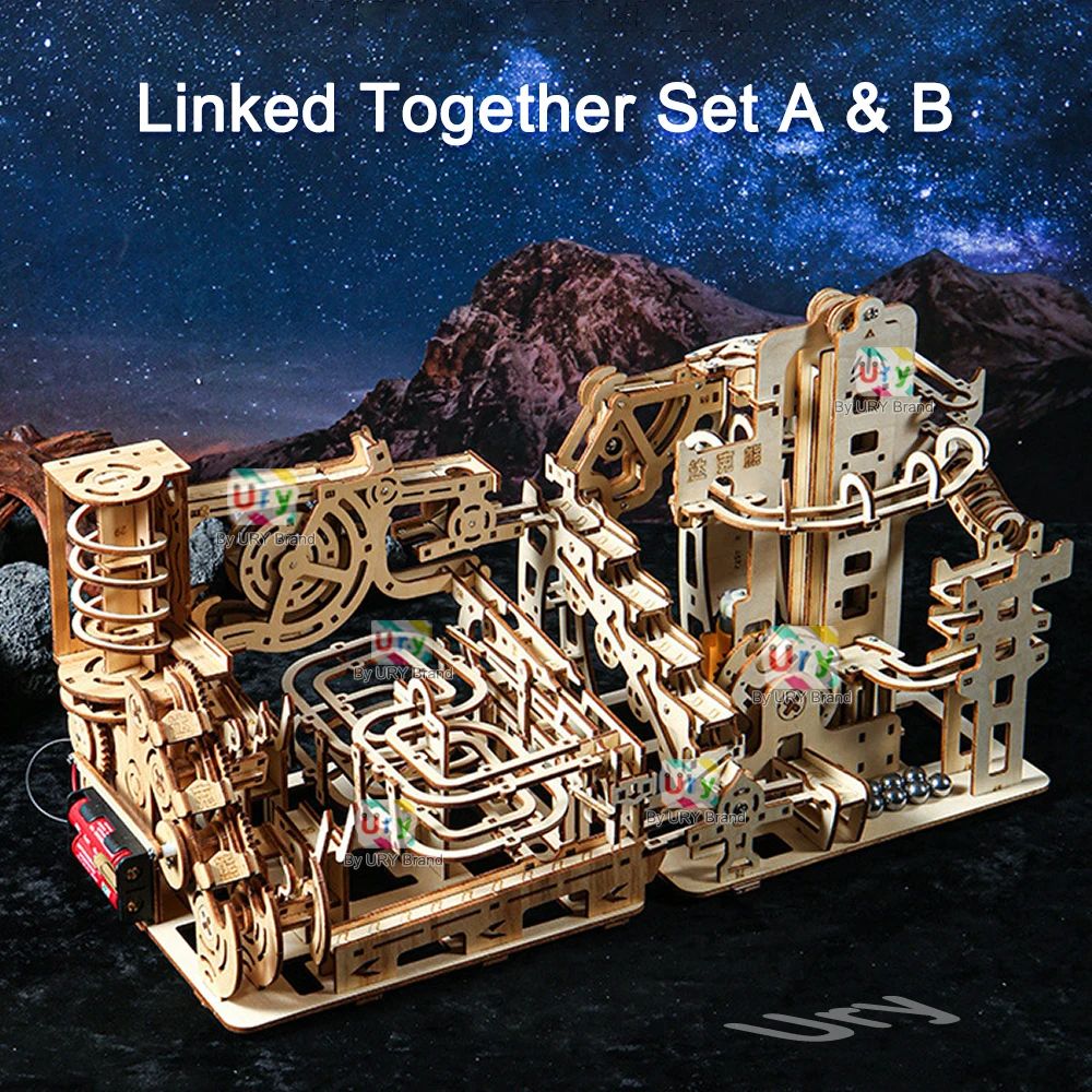 Ury 3D Wooden Puzzles Electric Catapult Track Device Marble Run Set Mechanical Model Science Maze 7 Balls Assembly Gift Ury 3D Wooden Puzzles Electric Catapult Track Device Marble Run Set Mechanical Model Science Maze 7 Balls Assembly Gift