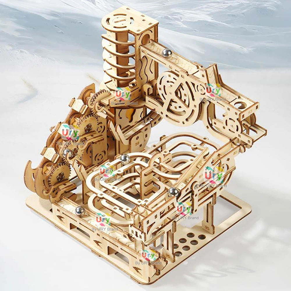Ury 3D Wooden Puzzles Electric Catapult Track Device Marble Run Set Mechanical Model Science Maze 7 Balls Assembly Gift Ury 3D Wooden Puzzles Electric Catapult Track Device Marble Run Set Mechanical Model Science Maze 7 Balls Assembly Gift