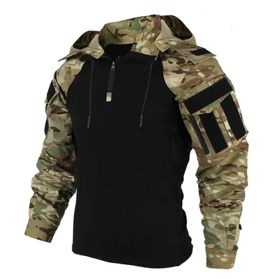 US Army Shirts Camouflage Multicam Military Combat T-Shirt Hooded Men Tactical Shirt Airsoft Paintball Camping Hunting