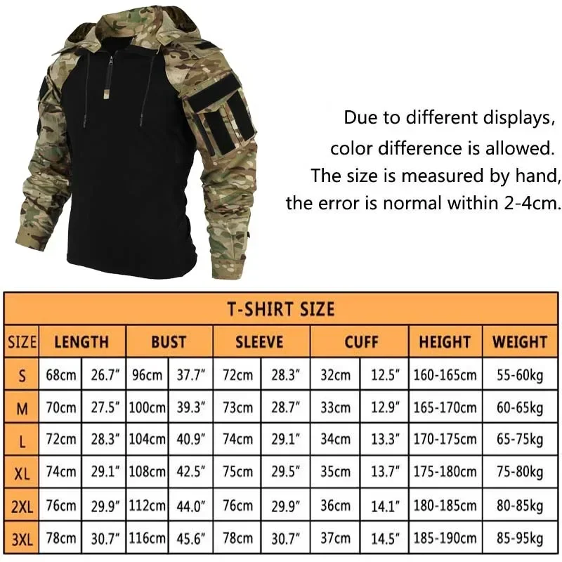 US Army Shirts Camouflage Multicam Military Combat T-Shirt Hooded Men Tactical Shirt Airsoft Paintball Camping Hunting