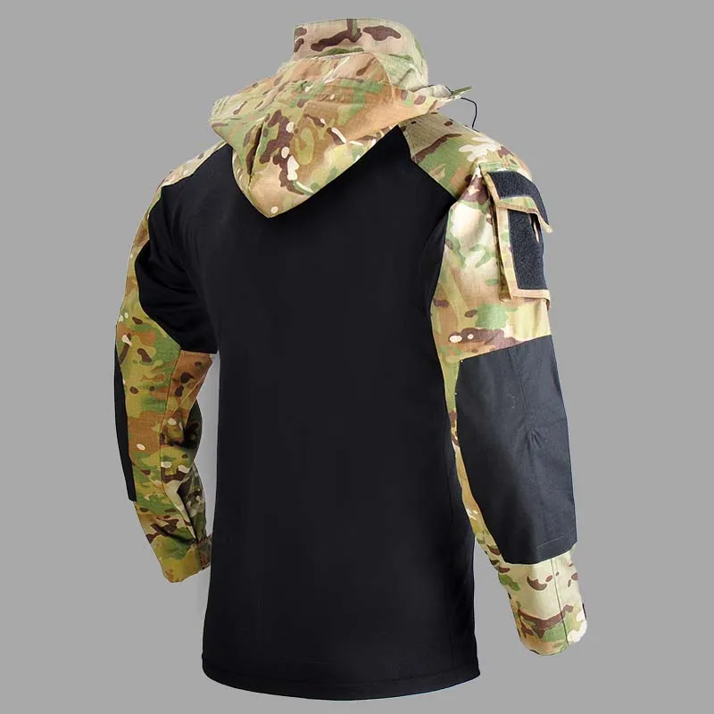 US Army Shirts Camouflage Multicam Military Combat T-Shirt Hooded Men Tactical Shirt Airsoft Paintball Camping Hunting