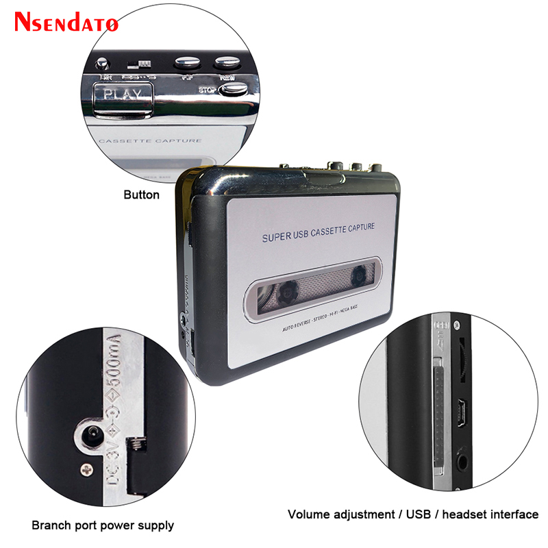 USB Cassette Capture Radio Player Portable USB Cassette Tape to MP3 Converter Capture Audio Music Player Tape Cassette