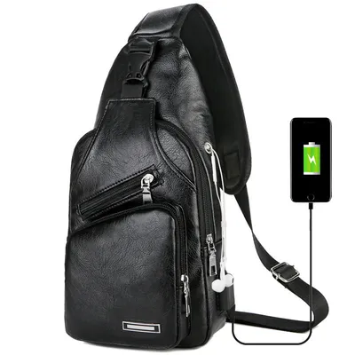 USB Charging Chest Bag with Headset Hole Men's Multifunction Single Strap Anti Theft Chest Bag with Adjustable Shoulder