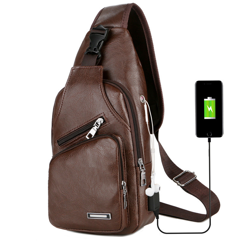 USB Charging Chest Bag with Headset Hole Men's Multifunction Single Strap Anti Theft Chest Bag with Adjustable Shoulder