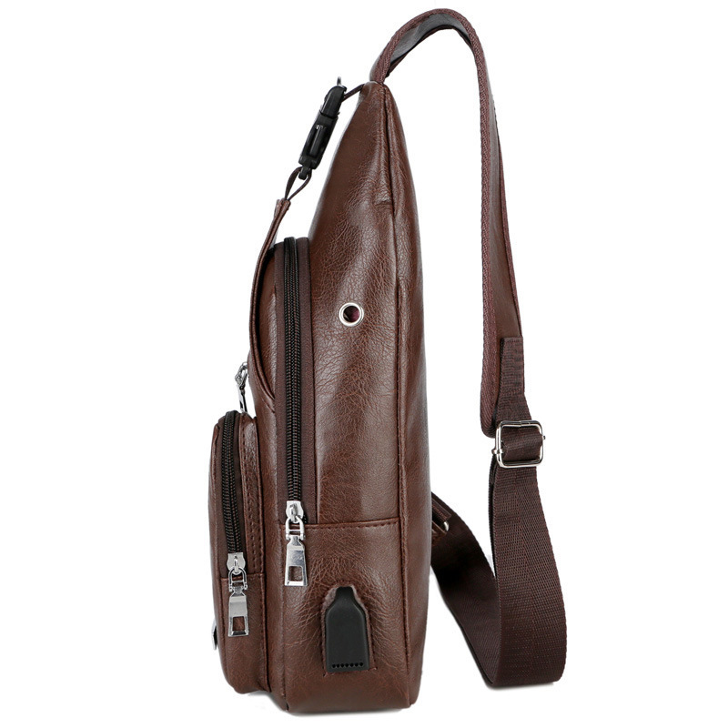 USB Charging Chest Bag with Headset Hole Men's Multifunction Single Strap Anti Theft Chest Bag with Adjustable Shoulder