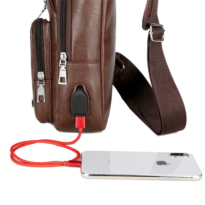 USB Charging Chest Bag with Headset Hole Men's Multifunction Single Strap Anti Theft Chest Bag with Adjustable Shoulder