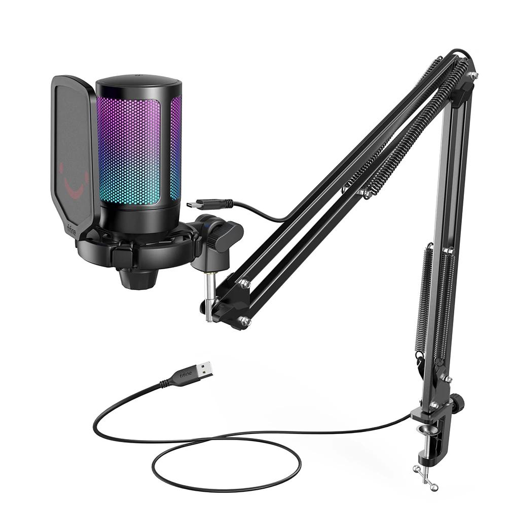 USB Gaming Microphone Kit for PC PS4 PS5 Condenser Cardioid Mic Set with Mute Button with RGB and Arm Stand for