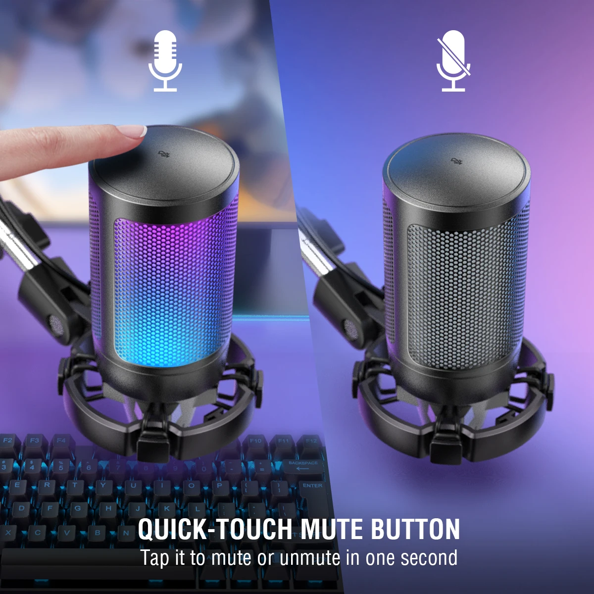 USB Gaming Microphone Kit for PC PS4 PS5 Condenser Cardioid Mic Set with Mute Button with RGB and Arm Stand for