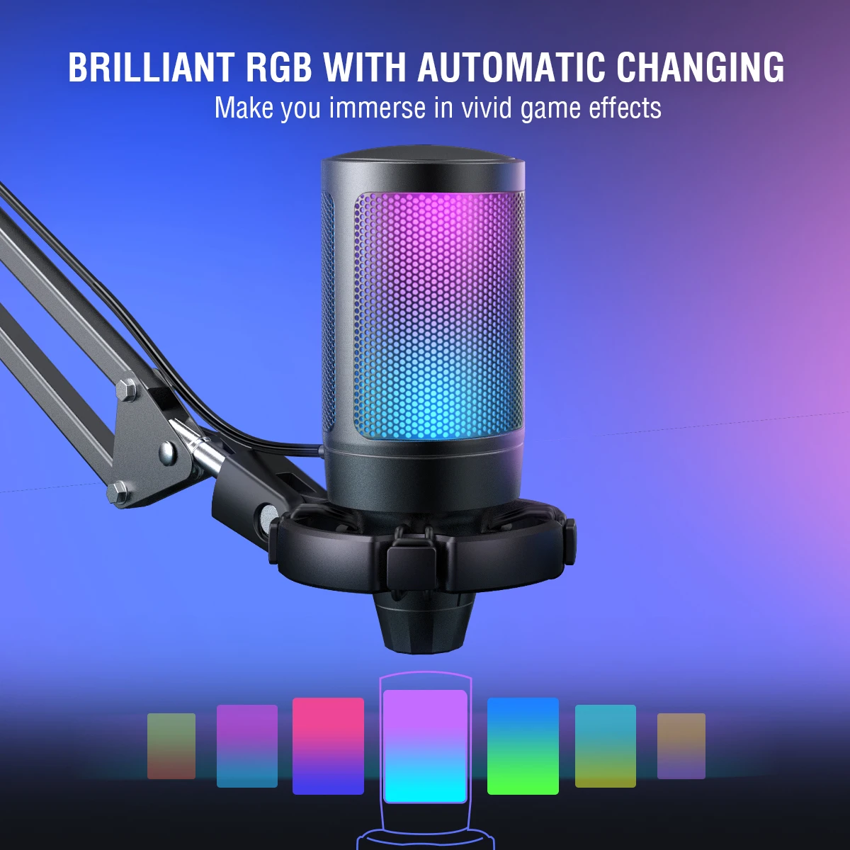 USB Gaming Microphone Kit for PC PS4 PS5 Condenser Cardioid Mic Set with Mute Button with RGB and Arm Stand for