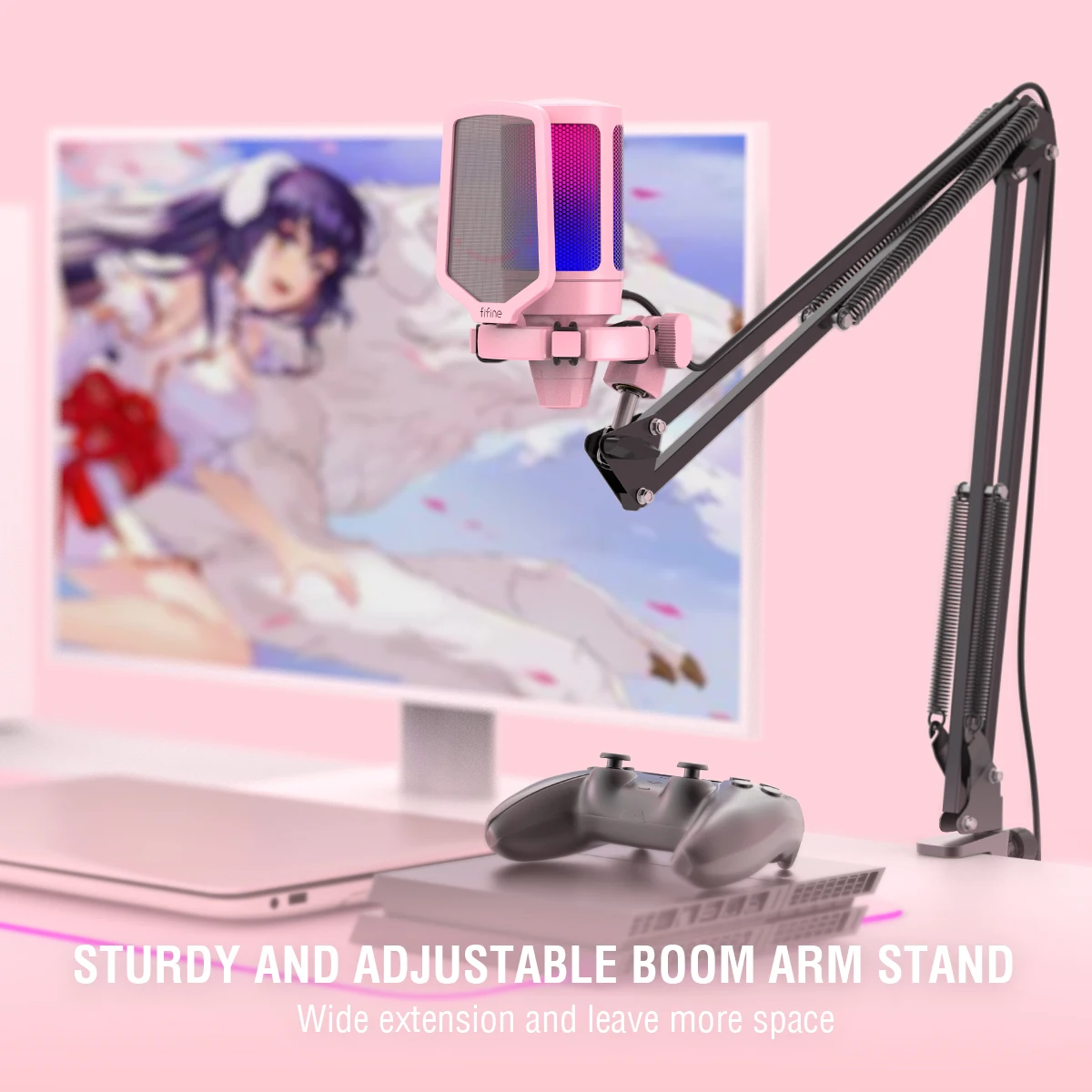 USB Gaming Microphone Kit for PC PS4 PS5 Condenser Cardioid Mic Set with Mute Button with RGB and Arm Stand for