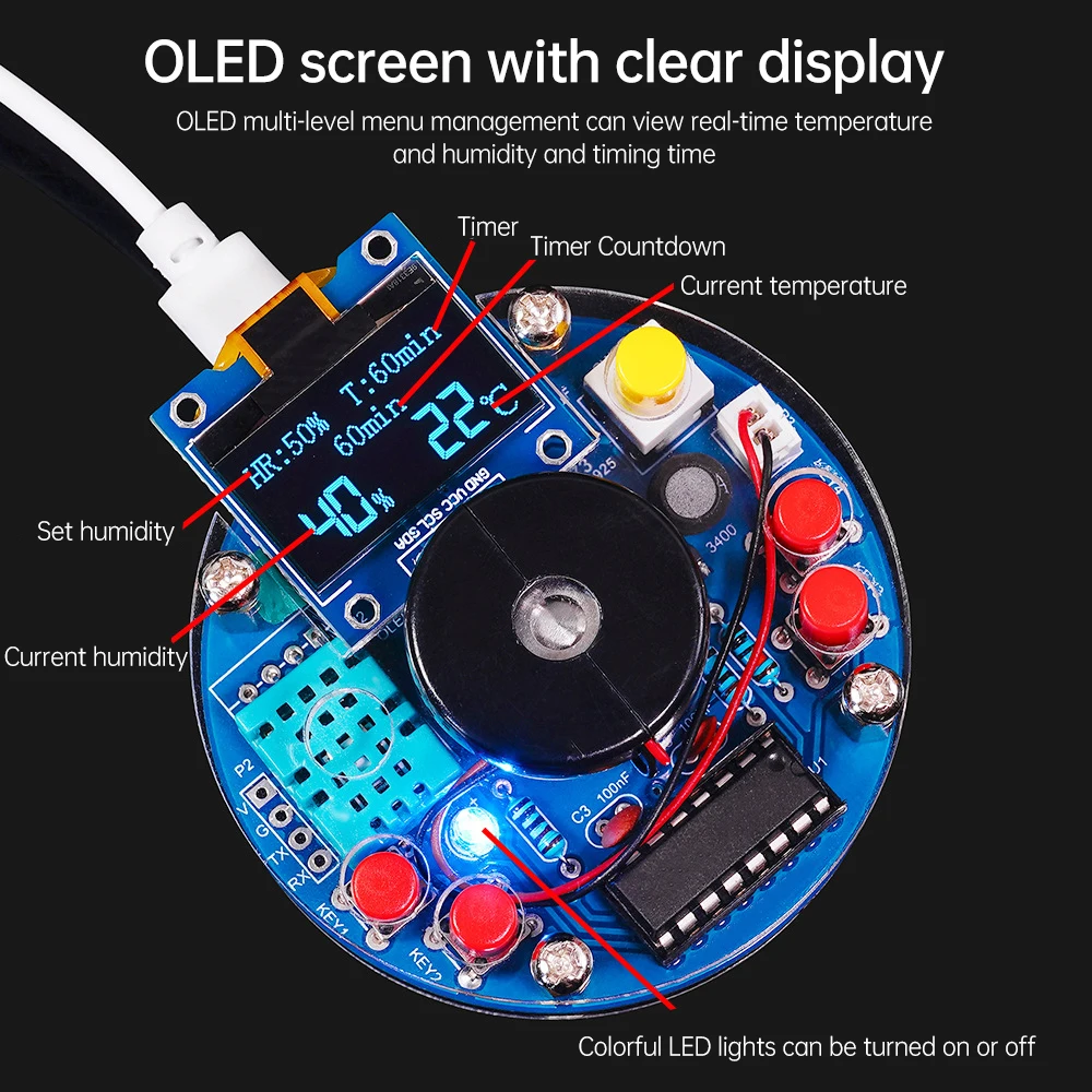 USB Humidifier Mist Electronic Diy Kit Oled Display Temperature And Humidity Spray Circuit Board Manufacturing Welding