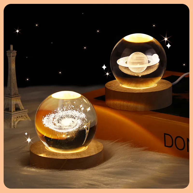 USB LED Night Light Galaxy Crystal Ball Table Lamp 3D Planet Moon Lamp Bedroom Home Decor for Kids Party Children