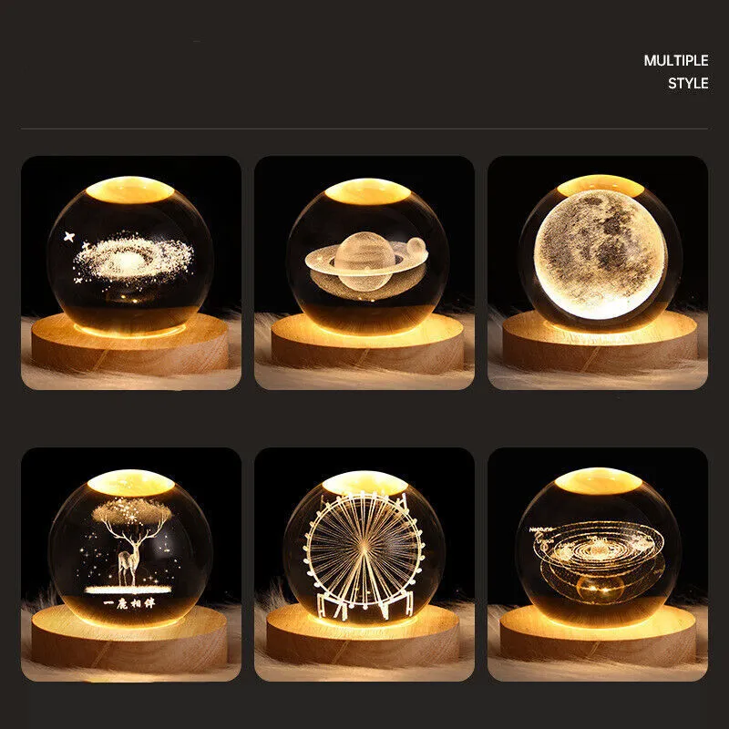 USB LED Night Light Galaxy Crystal Ball Table Lamp 3D Planet Moon Lamp Bedroom Home Decor for Kids Party Children